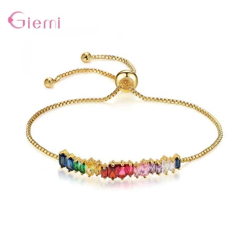 925 Silver CZ Charm Bracelet Bangle Wedding Party Jewelry