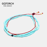 Red String Beads Bracelet with Natural Gemstones and Cross Charm