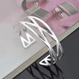 Silver Crossed 925 Sterling Silver Cuff Bangle Bracelet