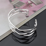 Silver Crossed 925 Sterling Silver Cuff Bangle Bracelet