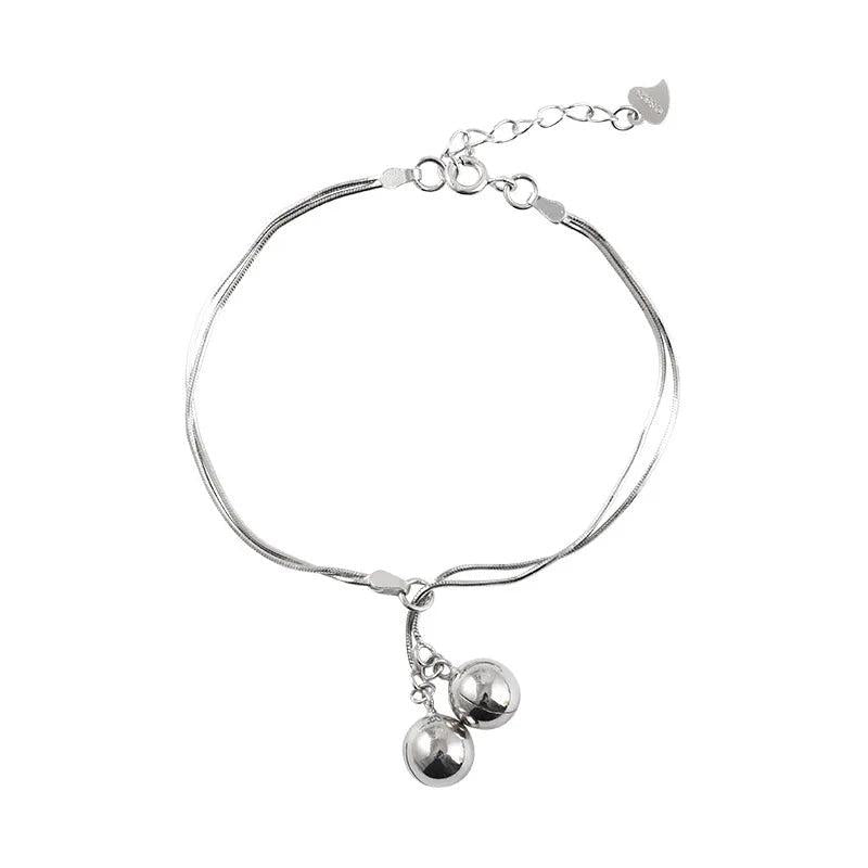 S925 Sterling Silver Double Bell Bracelet for Women Student Jewelry