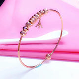 14K Rose Geometric Bead Pendant Charm Bracelet for Women