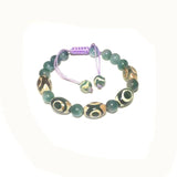 Tibetan Agate DZI 3 Eyes Bracelet, Green Khaki Lucky Rope Bracelet