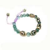 Tibetan Agate DZI 3 Eyes Bracelet, Green Khaki Lucky Rope Bracelet