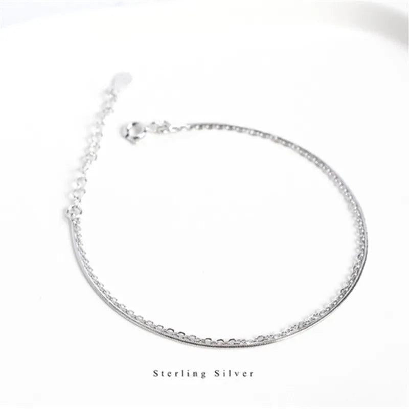 925 Silver Snake Bone Chain Double Bracelet Women Adjustable Classic Jewelry