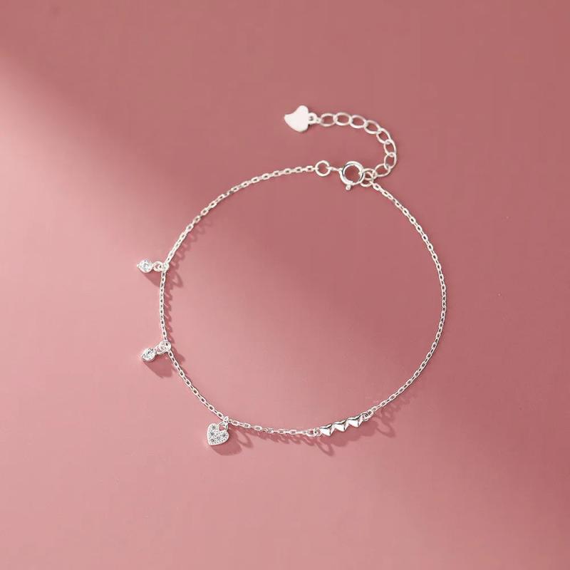 925 Silver Heart Zircon Bracelet for Women