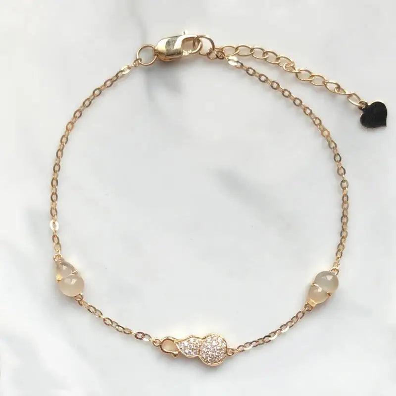 Gourd Inlaid Diamond Chalcedony Bracelet - Women's Silver Jewelry