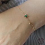 925 Silver Green Zircon Bracelet 14K Gold Women's Jewelry