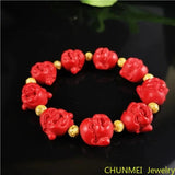 Chinese Buddha Beads Red Cinnabar Bracelet Luck Amulet