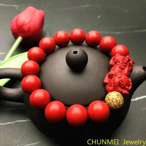 Chinese Cinnabar Jade Lucky Amulet Hand String Bracelet