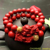 Chinese Cinnabar Jade Lucky Amulet Hand String Bracelet