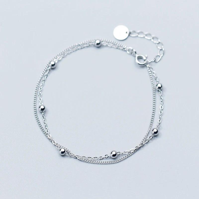 MloveAcc 925 Sterling Silver Beaded Bracelet Double Layer Link Chain Bracelets