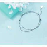 MloveAcc 925 Sterling Silver Beaded Bracelet Double Layer Link Chain Bracelets