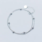 MloveAcc 925 Sterling Silver Beaded Bracelet Double Layer Link Chain Bracelets