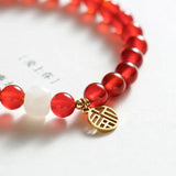 Vintage Red Agate Jade Beaded Bracelet Ethnic Jewelry