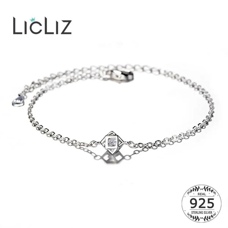 925 Silver Geometric Cubic Charm Bracelet for Women, Adjustable Chain Jewelry