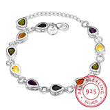 925 Silver Heart Zirconia Bracelet Colorful Rhinestone Women Gift