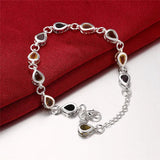 925 Silver Heart Zirconia Bracelet Colorful Rhinestone Women Gift