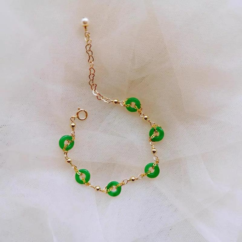 Green Jade Donut Bracelets 925 Silver Man Carved Jewelry