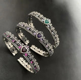 Retro Silver Zircon Cross Crown Love Open Bracelet Women's Bangle