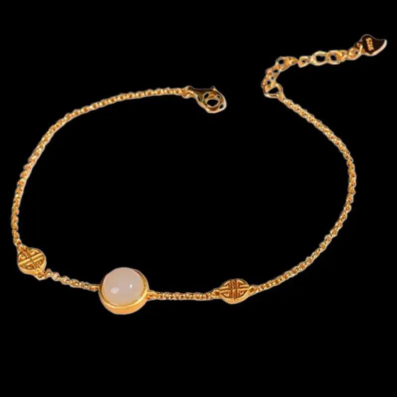 925 Silver Natural Chalcedony Jade Bracelet Bangle