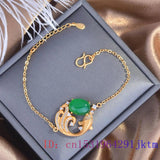 Green Jade Carp Bracelet 925 Silver Stone Natural Gift Chalcedony