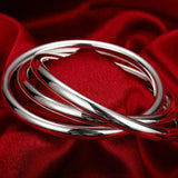 925 Silver Three Round Circles Bracelet Bangle for Women Men