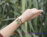 Green Jade Flower Bracelets Chalcedony Chinese Stone Gift Jewelry Bangle