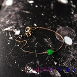 Green Jade Bracelet Chalcedony Amulet Vintage 925 Silver Jewelry