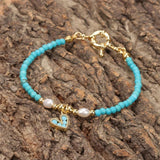 925 Silver Turquoise Beads Heart Pearl Bracelet