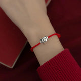 925 Silver Tiger Head Red Rope Bracelet Women Jewelry Charms