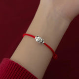 925 Silver Tiger Head Red Rope Bracelet Women Jewelry Charms