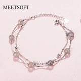 925 Silver Double Moonstone Bracelets, Romantic Jewelry