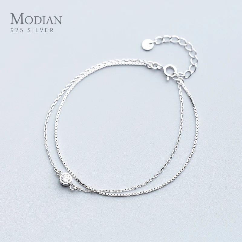 Luminous Clear CZ Double Layer Bracelet 925 Sterling Silver Fine Jewelry