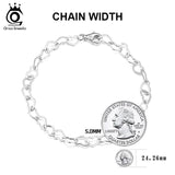 925 Silver Heart Link Chain Bracelet 6.5-8 Inch