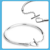 925 Silver Heart T-Bar Snake Chain Bracelet for Women