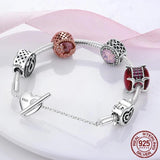925 Silver Heart T-Bar Snake Chain Bracelet for Women