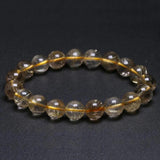Brazil Natural Rutilated Quartz Round Beads Bracelet Men Women Crystal Gem Reiki