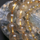 Brazil Natural Rutilated Quartz Round Beads Bracelet Men Women Crystal Gem Reiki