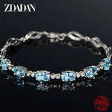 925 Silver Aquamarine Bracelet Chain Women Wedding Jewelry