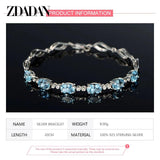 925 Silver Aquamarine Bracelet Chain Women Wedding Jewelry