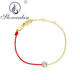 925 Silver Red Rope Bracelet Crystal Clear CZ Chain Women Gift