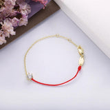 925 Silver Red Rope Bracelet Crystal Clear CZ Chain Women Gift