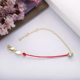 925 Silver Red Rope Bracelet Crystal Clear CZ Chain Women Gift