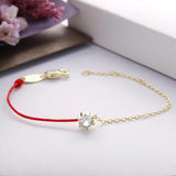 925 Silver Red Rope Bracelet Crystal Clear CZ Chain Women Gift