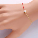 925 Silver Red Rope Bracelet Crystal Clear CZ Chain Women Gift