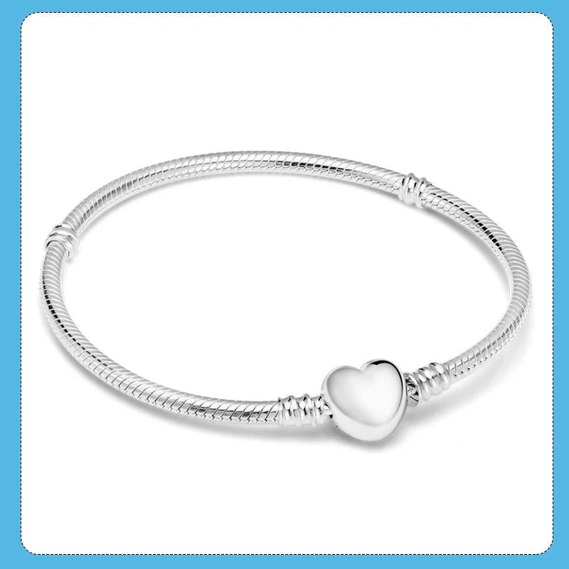 925 Silver Heart Clasp Chain Bracelet