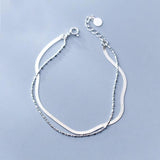 925 Silver Snake Chain Bracelet Double Layers Bead Chain