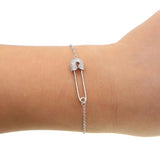 925 Sterling Silver Safety Pin Bangle Bracelet for Women