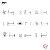 925 Silver Evil Eye Snake Hamsa Stud Earring CZ Zircon